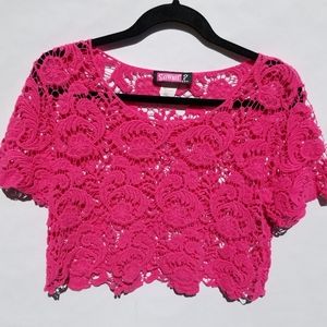 Say What? | Hot Pink Crochet Crop Top